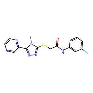 N-(3-fluorophenyl)-2-{[4-methyl-5-(pyrazin-2-yl)-4H-1,2,4-triazol-3-yl]sulfanyl}acetamide structure