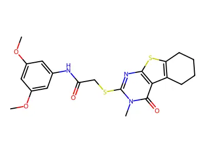 N-(3,5-dimethoxyphenyl)-2-[(3-methyl-4-oxo-3,4,5,6,7,8-hexahydro[1]benzothieno[2,3-d]pyrimidin-2-yl)sulfanyl]acetamide structure