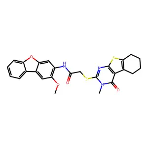 N-(2-methoxybenzo[3,4-b]benzo[d]furan-3-yl)-2-(3-methyl-4-oxo(3,5,6,7,8-pentah ydrobenzo[b]thiopheno[2,3-d]pyrimidin-2-ylthio))acetamide structure