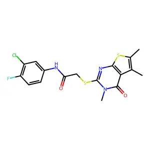 N-(3-chloro-4-fluorophenyl)-2-[(3,5,6-trimethyl-4-oxo-3,4-dihydrothieno[2,3-d]pyrimidin-2-yl)sulfanyl]acetamide structure