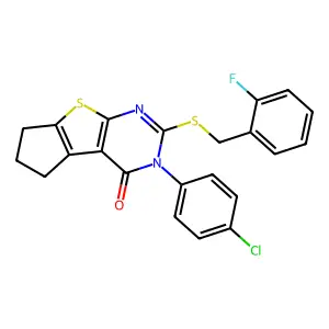 3-(4-chlorophenyl)-2-[(2-fluorobenzyl)sulfanyl]-3,5,6,7-tetrahydro-4H-cyclopenta[4,5]thieno[2,3-d]pyrimidin-4-one structure