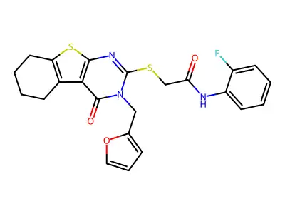 N-(2-fluorophenyl)-2-{[3-(furan-2-ylmethyl)-4-oxo-3,4,5,6,7,8-hexahydro[1]benzothieno[2,3-d]pyrimidin-2-yl]sulfanyl}acetamide structure