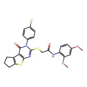 2-((3-(4-chlorophenyl)-4-oxo-4,5,6,7-tetrahydro-3H-cyclopenta[4,5]thieno[2,3-d]pyrimidin-2-yl)thio)-N-(2,4-dimethoxyphenyl)acetamide structure