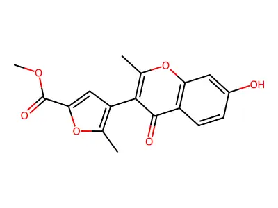 Methyl 4-(7-hydroxy-2-methyl-4-oxochromen-3-yl)-5-methylfuran-2-carboxylate structure