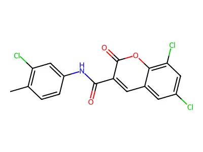 6,8-dichloro-N-(3-chloro-4-methylphenyl)-2-oxochromene-3-carboxamide structure