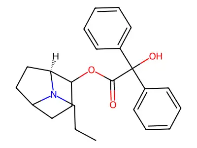 (+)-2-alpha-Nortropan-2-ol, 8-propyl-, diphenylglycolate structure