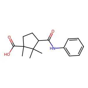 1,2,2-Trimethyl-3-((phenylamino)carbonyl)cyclopentanecarboxylic acid structure