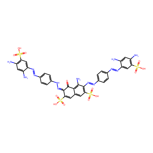 (6E)-4-amino-3-[[4-[(2,4-diamino-5-sulfophenyl)diazenyl]phenyl]diazenyl]-6-[[4-[(2,4-diamino-5-sulfophenyl)diazenyl]phenyl]hydrazinylidene]-5-oxonaphthalene-2,7-disulfonic acid structure