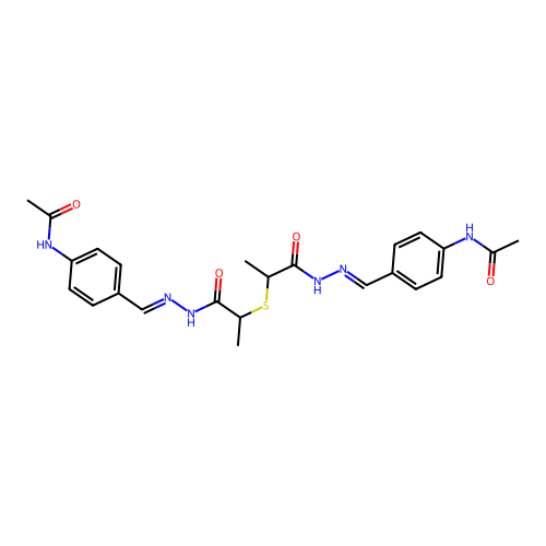N-[(4-ACETAMIDOPHENYL)METHYLIDENEAMINO]-2-[1-[[(4-ACETAMIDOPHENYL)METHYLIDENEAMINO]CARBAMOYL]ETHYLSULFANYL]PROPANAMIDE structure