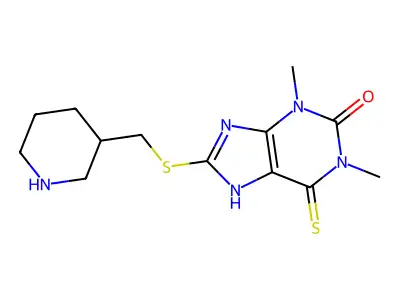 Theophylline, 8-(3-piperidylmethyl)thio-6-thio- structure