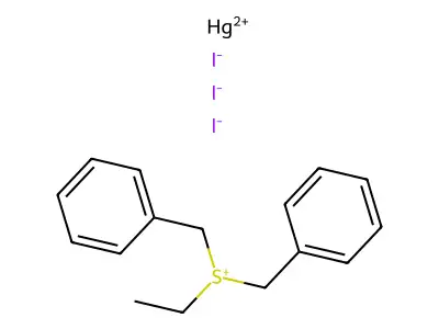 Dibenzyl(ethyl)sulfanium mercury iodide (1/1/3) structure