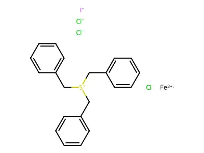 Iron(3+) tribenzylsulfanium chloride iodide (1/1/3/1) structure