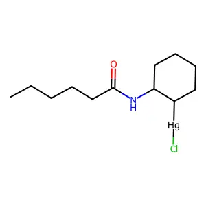 Mercury, chloro(2-hexanamidocyclohexyl)-, (E)- structure