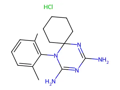 1,3,5-Triazaspiro(5.5)undeca-2,4-diene, 2,4-diamino-1-(2,6-dimethylphenyl)-, hydrochloride structure