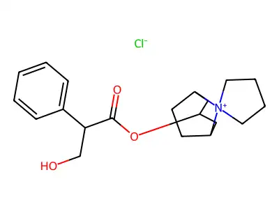 3-Hydroxyspiro(8-azoniabicyclo(3.2.1)octane-8,1'-pyrrolidinium) chloride tropate structure