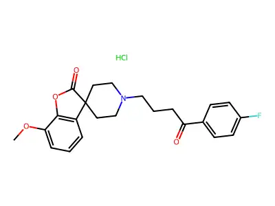 Spiro(benzofuran-3(2H),4'-piperidine)-2-one, 1'-(3-(p-fluorobenzoyl)propyl)-7-methoxy-, hydrochloride structure