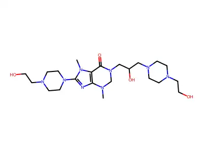 6(1H)-Purinone, 2,3-dihydro-3,7-dimethyl-8-(4-(2-hydroxyethyl)piperazinyl)-1-(2-hydroxy-3-(4-(2-hydroxyethyl)piperazinyl)propyl)- structure