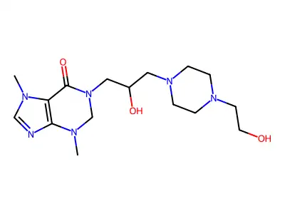 6(1H)-Purinone, 2,3-dihydro-3,7-dimethyl-1-(2-hydroxy-3-(4-(2-hydroxyethyl)piperazinyl)propyl)- structure