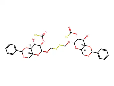 Bis(methyl 4,6-O-benzylidene-2-o-thiocarbonyl-alpha-D glucopyranoside)disulfide structure