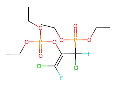 Diethyl 2-((2-diethoxyphosphinyl)-1,3-dichloro-1,3-difluoropropen-2-yl)phosphate structure