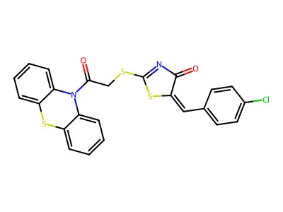 1-2-[5-4-oxo-2-thiazolin-2-ylthio]ethanone structure