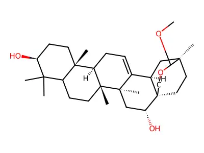 Olean-12-ene-3,16-diol, 28,29-epoxy-29-methoxy-, (3beta,16alpha,20beta)- structure