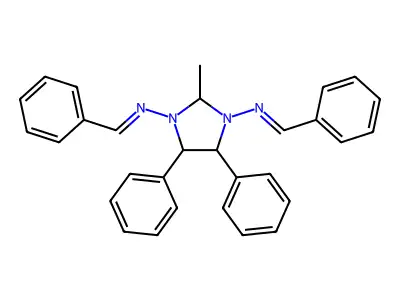 (E,E)-N,N'-(2-Methyl-4,5-diphenylimidazolidine-1,3-diyl)bis(1-phenylmethanimine) structure