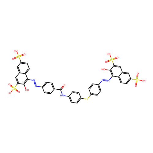 2, 3-hydroxy-4-[[4-[[4-[4- [(2-hydroxy-3,6-disulfo-1-naphthyl)azo]benzamido]phenyl] thio]phenyl]azo]-, tetrasodium salt structure