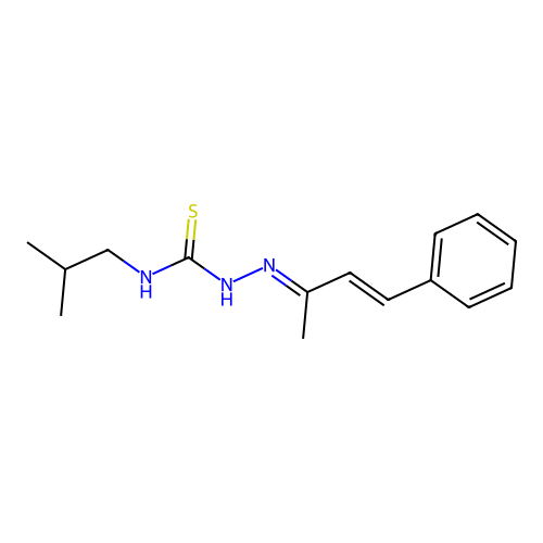 1-(2-methylpropyl)-3-[(E)-[(E)-4-phenylbut-3-en-2-ylidene]amino]thiourea structure