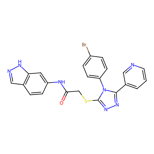 2-{[4-(4-bromophenyl)-5-(pyridin-3-yl)-4H-1,2,4-triazol-3-yl]sulfanyl}-N-(1H-indazol-6-yl)acetamide structure