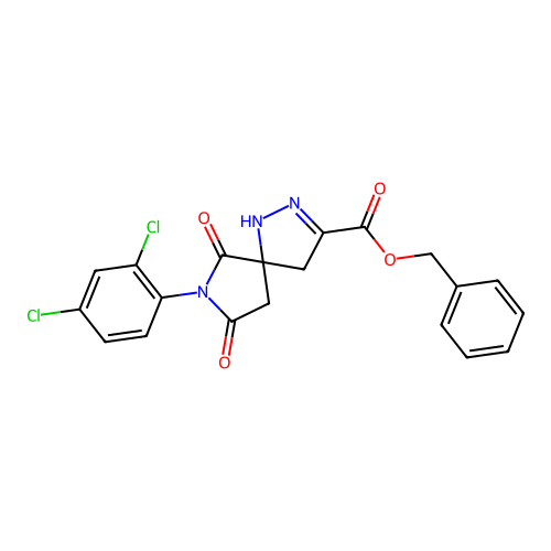 benzyl 7-(2,4-dichlorophenyl)-6,8-dioxo-1,2,7-triazaspiro[4.4]non-2-ene-3-carboxylate structure