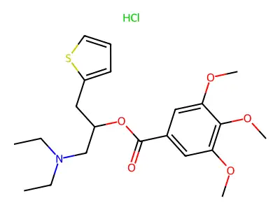 Benzoic acid, 3,4,5-trimethoxy-, 1-((diethylamino)methyl)-2-(2-thienyl)ethyl ester, hydrochloride structure