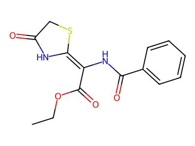 delta(sup 2,alpha)-Thiazolidineacetic acid, alpha-benzamido-4-oxo-, ethyl ester structure