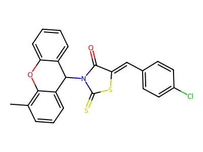 (5Z)-5-[(4-chlorophenyl)methylidene]-3-(4-methyl-9H-xanthen-9-yl)-2-sulfanylidene-1,3-thiazolidin-4-one structure