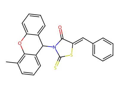 (5Z)-5-benzylidene-3-(4-methyl-9H-xanthen-9-yl)-2-sulfanylidene-1,3-thiazolidin-4-one structure