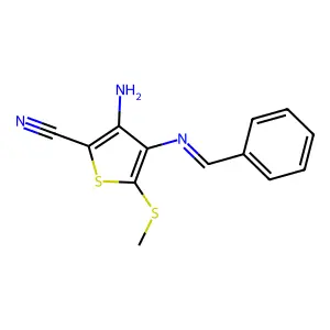 3-Amino-4-[(E)-benzylideneamino]-5-(methylsulfanyl)thiophene-2-carbonitrile structure