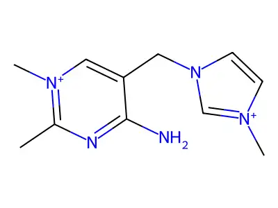 4-Amino-1,2-dimethyl-5-((1-methyl-1H-imidazol-3-ium-3-yl)methyl)pyrimidin-1-ium structure