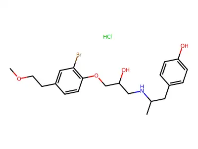 Phenol, 4-(2-((3-(2-bromo-4-(2-methoxyethyl)phenoxy)-2-hydroxypropyl)amino)propyl)-, hydrochloride structure