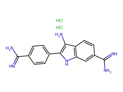 1H-Indole-6-carboximidamide, 3-amino-2-(4-(aminoiminomethyl)phenyl)-, dihydrochloride structure