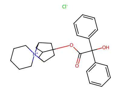 3-Hydroxyspiro(8-azoniabicyclo(3.2.1)octane-8,1'-piperidinium) chloride benzilate structure