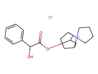 3-Hydroxyspiro(8-azoniabicyclo(3.2.1)octane-8,1'-pyrrolidinium) chloride mandelate structure