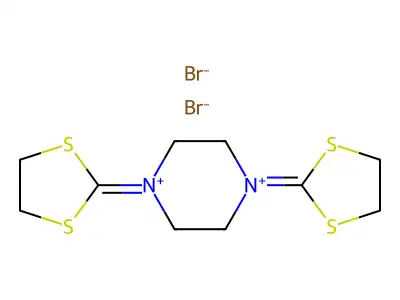 Piperazinium, N,N'-bis(2-(1,3-dithiolanylidene))-, dibromide structure