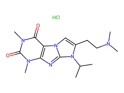 Imidazo(2,1-f)purine-2,4-dione, 1,2,3,4-tetrahydro-1,3-dimethyl-7-(2-(dimethylamino)ethyl)-8-isopropyl-, hydrochloride structure