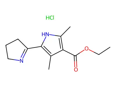 Ethyl 2,4-dimethyl-5-(1-pyrrolin-2-yl)pyrrole-3-carboxylate hydrochloride structure