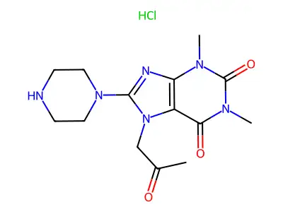 Theophylline, 7-(acetylmethyl)-8-(1-piperazinyl)-, hydrochloride structure