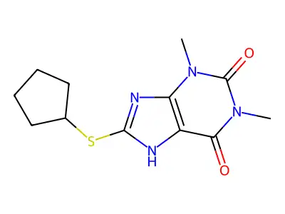 8-(Cyclopentylsulfanyl)-1,3-dimethyl-3,9-dihydro-1H-purine-2,6-dione structure