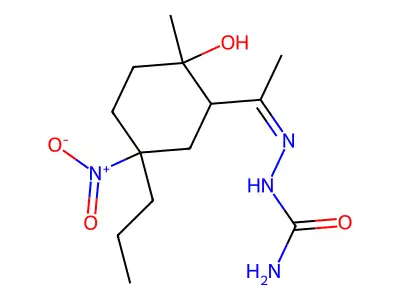 [(Z)-1-(2-hydroxy-2-methyl-5-nitro-5-propylcyclohexyl)ethylideneamino]urea structure