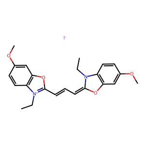 Benzoxazolium, 3-ethyl-2-(3-(3-ethyl-6-methoxy-2(3H)-benzoxazolylidene)-1-propenyl)-6-methoxy-, iodide structure
