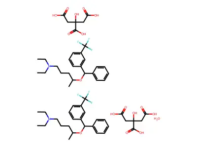 Pentylamine, N,N-diethyl-4-(alpha-(alpha,alpha,alpha-trifluoro-m-tolyl)benzyloxy)-, citrate, hemihydrate structure