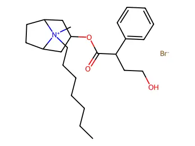 8-Heptyl-3-hydroxy-1-alpha-H,5-alpha-H-tropanium bromide 4-hydroxy-2-phenylbutanoate structure